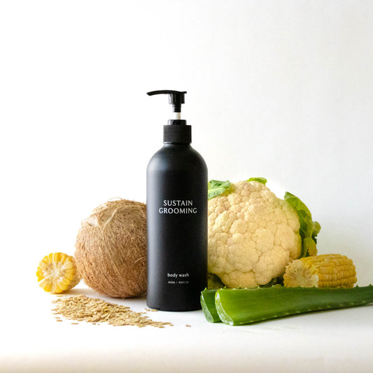Natural body wash surrounded by our plant sources